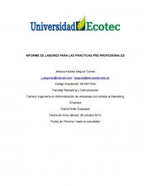 INFORME DE LABORES PARA LAS PRÁCTICAS PRE-PROFESIONALES. Página 1