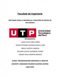 SOFTWARE PARA LA MATRÍCULA Y REGISTRO DE NOTAS DE UN COLEGIO. Página 1