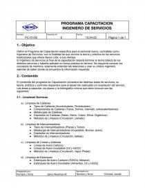 PROGRAMA CAPACITACION INGENIERO DE SERVICIOS. Página 1