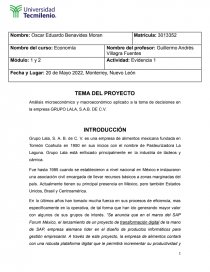 Análisis microeconómico y macroeconómico aplicado a la toma de decisiones en la empresa GRUPO LALA, S.A.B. DE C.V. Página 1