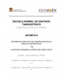 INFORME DE PRÁCTICAS DE OBSERVACIÓN EN EL ÁREA DE” MATEMÁTICAS ” EN LA ESCUELA PRIMARIA “