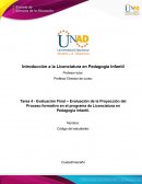Evaluación de la Proyección del Proceso formativo en el programa de Licenciatura en Pedagogía Infantil
