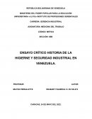 ENSAYO CRÍTICO HISTORIA DE LA HIGIERNE Y SEGURIDAD INDUSTRIAL EN VENEZUELA