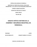 ENSAYO CRÍTICO HISTORIA DE LA HIGIERNE Y SEGURIDAD INDUSTRIAL EN VENEZUELA