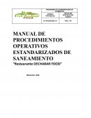 Manual de procedimientos operativos estandarizados de saneamiento. Restaurante Dechabar Food