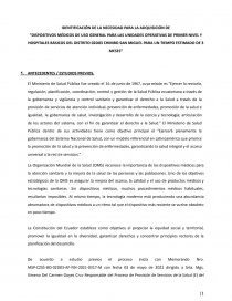 “DISPOSITIVOS MÉDICOS DE USO GENERAL PARA LAS UNIDADES OPERATIVAS DE PRIMER NIVEL Y HOSPITALES BÁSICOS DEL DISTRITO 02D03 CHIMBO SAN MIGUEL PARA UN TIEMPO ESTIMADO DE 3 MESES”. Página 1