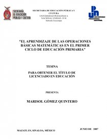 EL APRENDIZAJE DE LAS OPERACIONES BÁSICAS MATEMÁTICAS EN EL PRIMER CICLO DE EDUCACIÓN PRIMARIA. Página 1