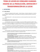 ECHES DE CONSUMO HUMANO. HIGIENE DE LA PRODUCCIÓN, OBTENCIÓN Y TRANSFORMACIÓN DE LA LECHE