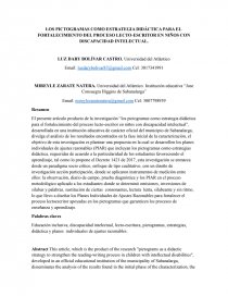 LOS PICTOGRAMAS COMO ESTRATEGIA DIDÁCTICA PARA EL FORTALECIMIENTO DEL PROCESO LECTO-ESCRITOR EN NIÑOS CON DISCAPACIDAD INTELECTUAL. Página 1