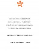 Documento escrito con los resultados de la evaluación económico-social y financiera del proyecto