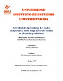 Cuadro comparativo entre lenguaje oral y escrito en el ámbito profesional