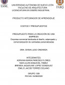COSTOS Y PRESUPUESTOS. PRESUPUESTO PARA LA CREACIÓN DE UNA EMPRESA