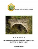 PLAN DE TRABAJO “XCIII ANIVERSARIO DE CREACION POLITICA DEL DISTRITO DE IGUAIN – 2019”