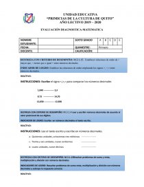 EVALUACIÓN DIAGNOSTICA-MATEMATICA. Página 1