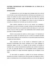 FACTORES PSICOSOCIALES QUE INTERVIENEN EN LA ETAPA DE LA ADOLESCENCIA. Página 1