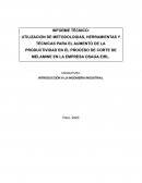 UTILIZACION DE METODOLOGIAS, HERRAMIENTAS Y TÉCNICAS PARA EL AUMENTO DE LA PRODUCTIVIDAD EN EL PROCESO DE CORTE DE MELAMINE EN LA EMPRESA OSAGA EIRL.