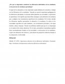¿Por qué es importante considerar las diferencias individuales de los estudiantes en los procesos de enseñanza aprendizaje?