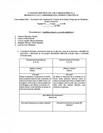 CUESTIONARIO PRÁCTICA DE LABORATORIO No. 3 BIOMOLÉCULAS: CARBOHIDRATOS, LÍPIDOS Y PROTEÍNAS. Página 1