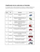 Clasificación de los vehículos en Colombia