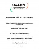 Planteamiento de problema. Asignatura: algebra lineal
