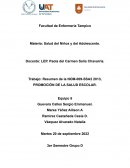 Resumen de la NOM-009-SSA2 2013, PROMOCIÓN DE LA SALUD ESCOLAR