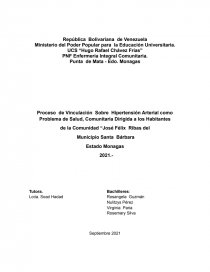 Proceso de Vinculación Sobre Hipertensión Arterial como Problema de Salud, Comunitaria Dirigida a los Habitantes. Página 1