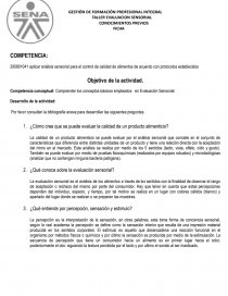 TALLER EVALUACION SENSORIAL CONOCIMIENTOS PREVIOS. Página 1