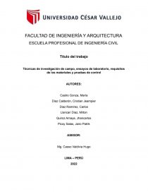 Técnicas de investigación de campo, ensayos de laboratorio, requisitos de los materiales y pruebas de control. Página 1