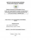 NIVEL DE CONOCIMIENTO SOBRE LOS METODOS ANTICONCEPTIVOS EN LOS ADOLESCENTES