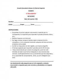 Ejemplo de un examen ''El reglamento escolar''. Página 1