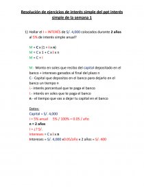 Resolución de ejercicios de interés simple del ppt interés simple. Página 1
