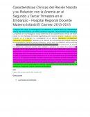 Características Clínicas del Recién Nacido y su Relación con la Anemia en el Segundo y Tercer Trimestre en el Embarazo