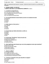 EVALUACIÓN LIBRO “EMILIA, CUATRO ENIGMAS DE VERANO”7° AÑO s/r. Página 1