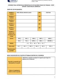 NFORME FINAL EXPERIENCIAS FORMATIVAS EN SITUACIONES REALES DE TRABAJO - EFSRT. Página 1