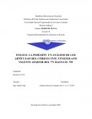 ENSAYO: LA POSESIÓN UN ANÁLISIS DE LOS ARTÍCULOS DEL CÓDIGO CIVIL VENEZOLANO VIGENTE APARTIR DEL 771 HASTA EL 795