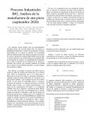Procesos Industriales B02, Análisis de la manufactura de una pieza