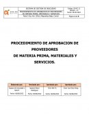 PROCEDIMIENTO DE APROBACION DE PROVEEDORES DE MATERIA PRIMA, MATERIALES Y SERVICIOS