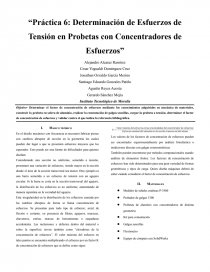 Práctica 6: Determinación de Esfuerzos de Tensión en Probetas con Concentradores de Esfuerzos. Página 1