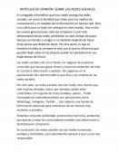 ARTÍCULO DE OPINIÓN: SOBRE LAS REDES SOCIALES