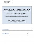 PRUEBA DE MATEMÁTICA s/r CUARTO AÑO BÁSICO