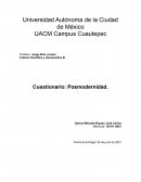 Cultura Científica y Humanística III Cuestionario: Posmodernidad.