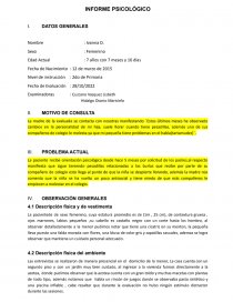 INFORME PSICOLÓGICO. Instrumento de Evaluación: Minimental State Examination (MMSE). Página 1