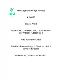 MERCADOTECNIA PARA SERVICIOS TURÍSTICOS. Página 1