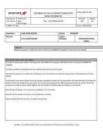 INFORME DE FALLA HORNO CONVECTOR BIGGI CC02BM-RV. Página 1