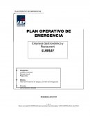 PLAN OPERATIVO DE EMERGENCIAS . Empresa Gastronómica SUBRAY