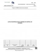 LISTA DE MATERIALES DEL SISTEMA DE CONTROL DE ACCESOS