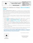 POLITICA DE AMBIENTE DE TRABAJO LIBRE DE ALCOHOL Y DROGAS