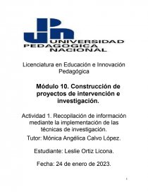 Recopilación de información mediante la implementación de las técnicas de investigación. Página 1