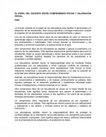 EL PAPEL DEL DOCENTE ENTRE COMPROMISOS ÉTICOS Y VALORACIÓN SOCIAL. Página 1