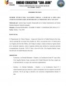 INFORME TÉCNICO PARA VACACIONES PARCIAL A FAVOR DE LA SRTA LILIA ANGELITA SÁNCHEZ ASQUI, SECRETARIA DE LA UNIDAD EDUCATIVA “SAN JUAN”